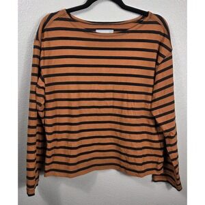 Everlane Organic Cotton Rust Black Striped Long Sleeve Tee Medium